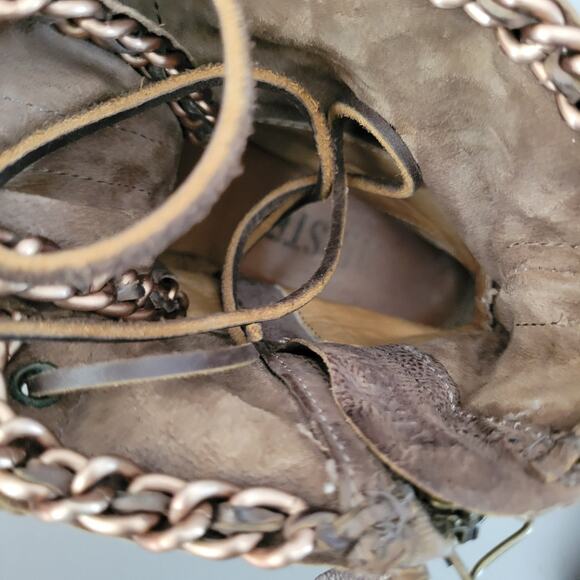 A.S.98 Airstep Brown Boho Biker Leather Chain Side Zip Size EUR 37 US 6.5-7 - Picture 10 of 12
